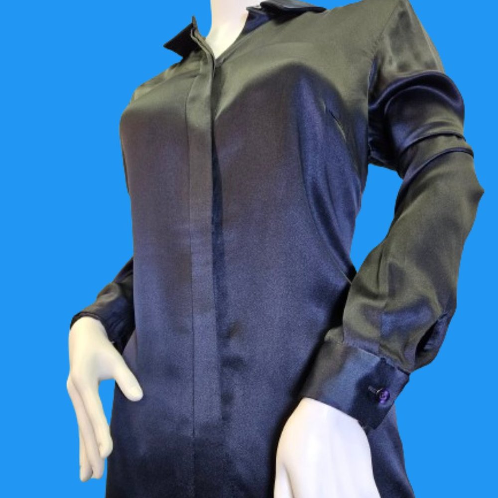 Dark Navy JAYGODFREY Size 10 Silk Butto-Up Shirt